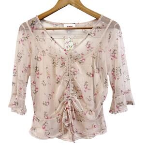 Bongo Mesh Ruched Floral Top Jrs Large Whimsigoth‎ Coquette Boho Festival Fairy